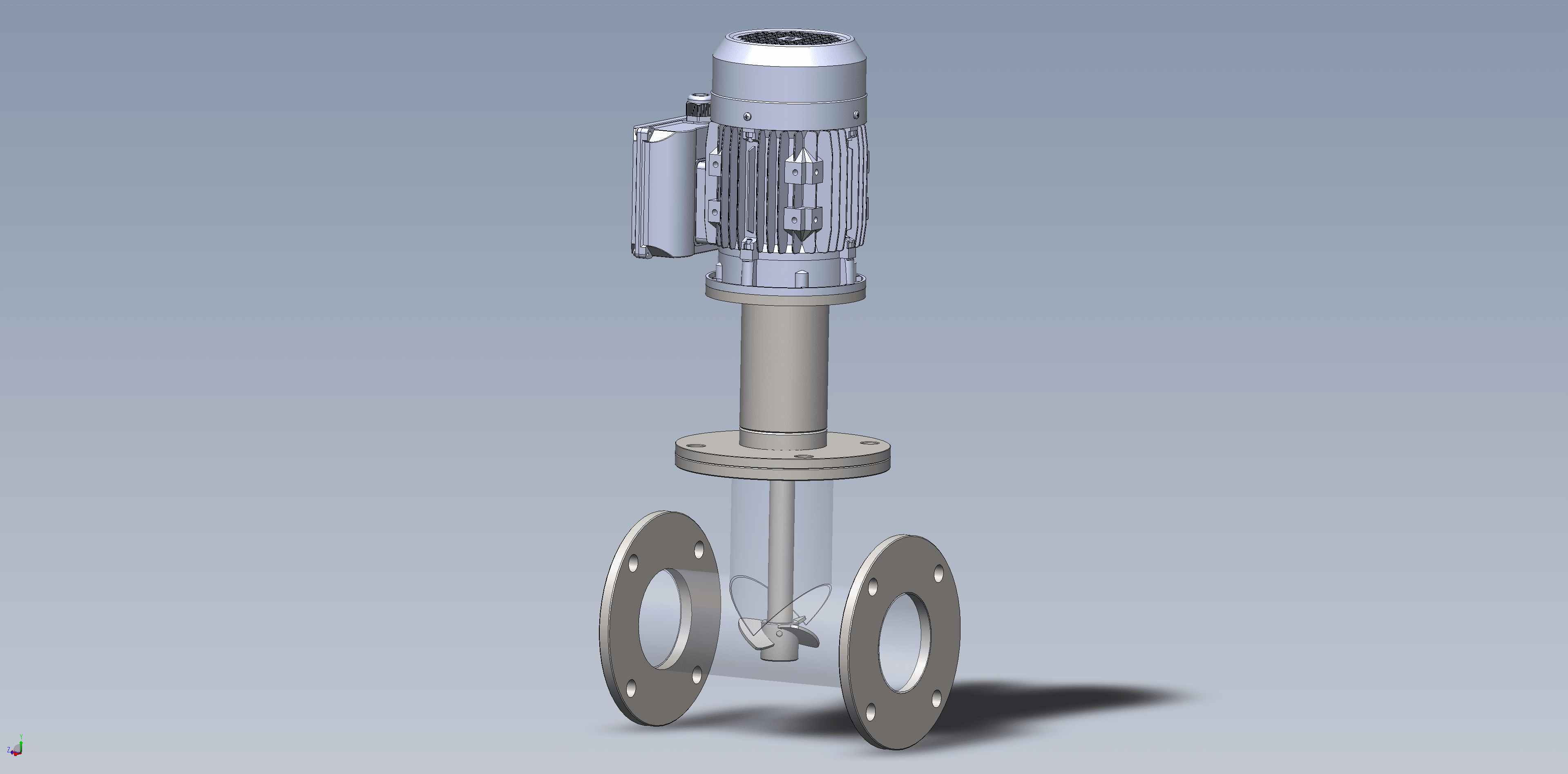 3D drawing of a dynamic mixer for industrial applications.