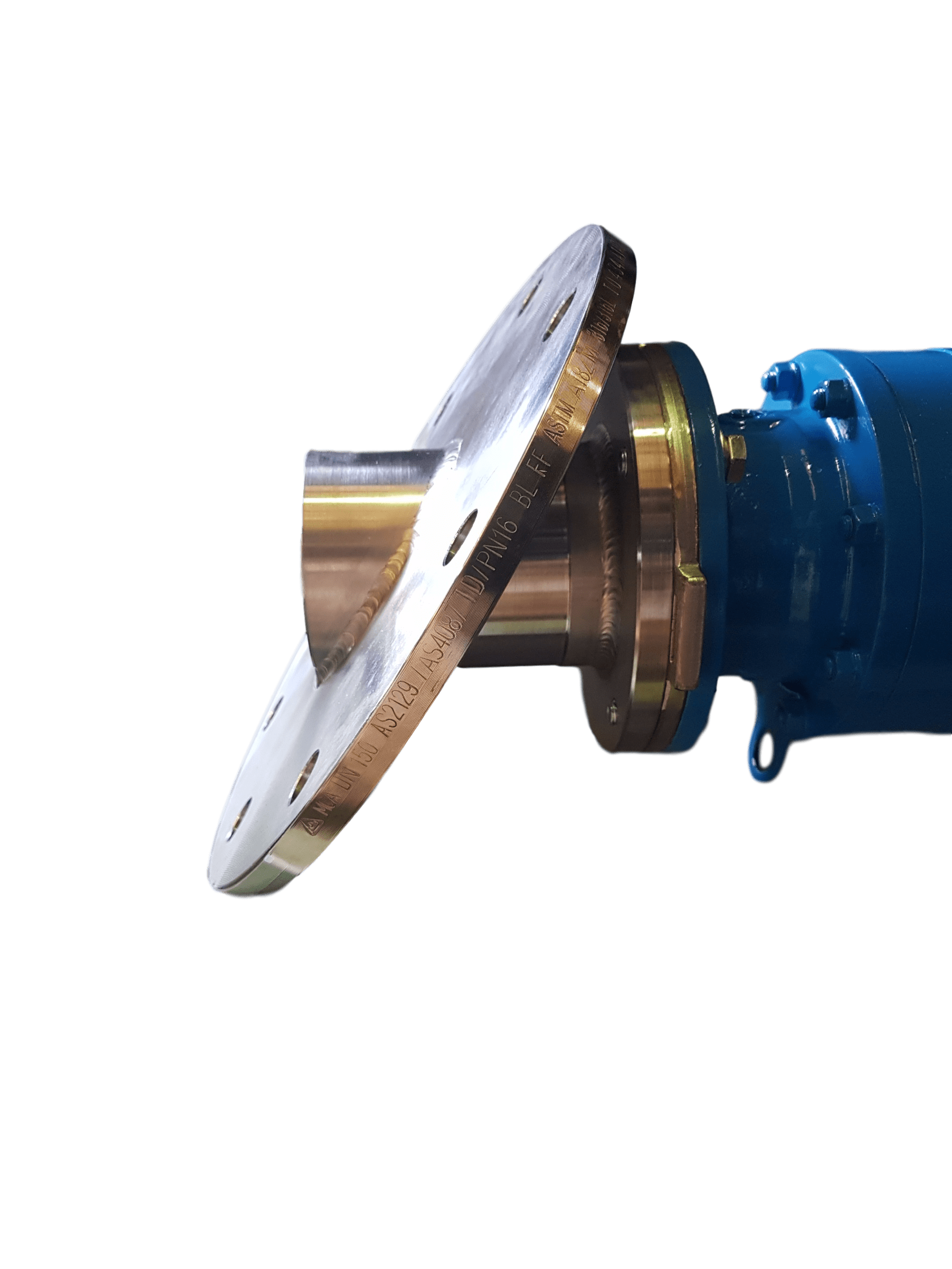 Angled mounting flange to mount a side entry mixer to a tank.